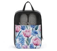 Sac à chaussures vintage motif floral rose bleu tulipes jacinthes pour voyage usage quotidien sac de rangement anti-poussière pochette de rangement pour chaussures de golf