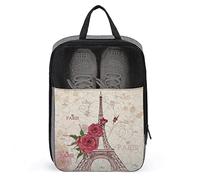 Sac à Chaussures Vintage Paris Tour Eiffel Rose Fleur avec Fermeture éclair et poignée, imperméable et Respirant, Portable