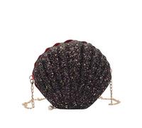 Sac à Coquillages Sacs À Main À Bandoulière For Femmes, Sac À Coque, Chaîne, Paillettes Mignonnes, Petit Sac, Pochette For Téléphone, Argent, Fermeture Éclair, Sacs À Bandoulière For Femmes(Black)