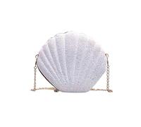 Sac à Coquillages Sacs à main à bandoulière for femmes, sac à coque, chaîne, paillettes mignonnes, petit sac, pochette for téléphone, argent, fermeture éclair, sacs à bandoulière for femmes(White)