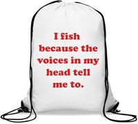 Sac à cordon avec cordon de serrage « I Fish Because The Voices in My Head Tell me to Gym » Blanc