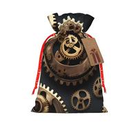 Sac à cordon avec imprimé engrenages steampunk, sac de Noël festif avec cordon de serrage, décoration saisonnière