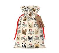 Sac à cordon avec inscription « I Love French Bulldog » - Avec étiquette en kraft - Pour Noël, Halloween, fête