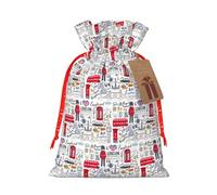 Sac à cordon avec inscription « I Love London » - Avec étiquette en kraft - Pour Noël, Halloween, fête