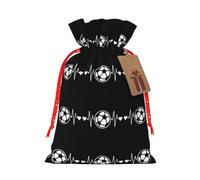 Sac à cordon avec inscription « I Love Soccer » - Avec étiquette en papier kraft - Pour Noël, Halloween, fête