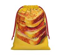 Sac à cordon de Noël en velours doux jaune, motif pain perdu, réutilisable, idéal pour emballer les cadeaux de Noël.