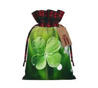 Sac à cordon de serrage imprimé trèfle à quatre feuilles 21,1 x 30 cm Décoration de fête de Noël Sac cadeau