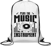 Sac à cordon de serrage Play The Music Not The Instrument DJ Gym Bag Casual Blanc