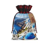 Sac à cordon de serrage réutilisable et polyvalent avec imprimé île grecque vue sur la mer