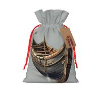 Sac à cordon de serrage réutilisable et respectueux de l'environnement avec imprimé de vieux bateaux vikings pour fêtes saisonnières