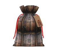 Sac à cordon en bois rustique avec étiquette en papier kraft pour Noël, Halloween, fête, emballage cadeau