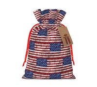 Sac à cordon imprimé drapeau américain indépendance du 4 juillet avec étiquette kraft pour Noël, Halloween, fête, emballage cadeau