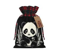 Sac à cordon imprimé panda avec fleur 21,1 x 30 cm pour décoration de fête de Noël