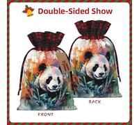 Sac à cordon imprimé panda huile sur toile 21,1 x 30 cm Décoration de fête de Noël Sac cadeau