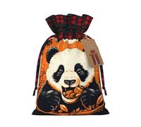 Sac à cordon imprimé panda mangeant de la nourriture 21,1 x 30 cm Décoration de fête de Noël Sac cadeau