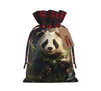 Sac à cordon imprimé panda mignon 21,1 x 30 cm Décoration de fête de Noël Sac cadeau
