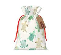 Sac à cordon léger avec étiquette en papier kraft imprimé tortue pour Noël Halloween