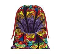 Sac à cordon réutilisable avec imprimé de vitraux en forme de fleur - Décoration de fête - Pochette de rangement quotidienne