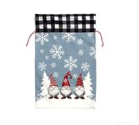 Sac à cordon sur le thème de Noël avec imprimé forêt et Père Noël, grande solution de rangement en flanelle pour friandises de vacances et petits S (trois Rudolphes gris)