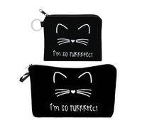 Sac À Cosmétiques À Motif De Chat 2 Pièces, Mini Sac De Rangement, Porte-Carte Portable, Sac De Rangement Mignon, Sac De Rangement Résistant À l'eau