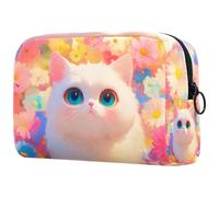 Sac À Cosmétiques Chat Mignon Et Fleurs Épanouies Trousse De Toilette De Voyage Trousse De Maquillage pour Femmes