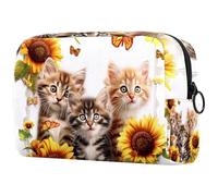 Sac À Cosmétiques Chats Mignons, Tournesols Et Papillons Trousse De Toilette De Voyage Trousse De Maquillage pour Femmes