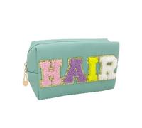 Sac à Cosmétiques Chenille Letter PU Leather Makeup Bag Waterproof Toiletry Bag Zipper Portable Skin Makeup Pouch Cosmetic Bag for Travel Accessor pour Femme(Hair Blue)