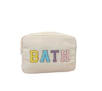 Sac à cosmétiques de Grande capacité for Femmes, Trousse de Maquillage en Nylon avec Lettres Autocollantes, Sacs de Rangement de Voyage, Sacs à Main Portables for Femmes pour Femmes(Bath Beige)