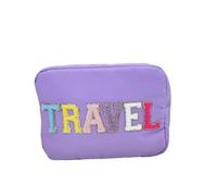 Sac à cosmétiques de Grande capacité for Femmes, Trousse de Maquillage en Nylon avec Lettres Autocollantes, Sacs de Rangement de Voyage, Sacs à Main Portables for Femmes pour Femmes(Travel Purple)