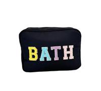 Sac à cosmétiques de Grande capacité for Femmes, Trousse de Maquillage en Nylon avec Lettres Autocollantes, Sacs de Rangement de Voyage, Sacs à Main Portables for Femmes pour Femmes(Bath Black)