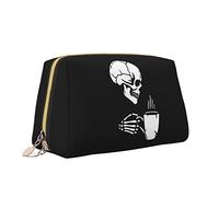 Sac à cosmétiques de Voyage en Cuir pour Femmes élégantes, Un crâne sourit et boit du café, Trousse de Maquillage étanche, Sac à Main, Trousse de Toilette, Pochette avec Fermeture éclair pour Femmes,