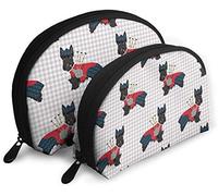 Sac à cosmétiques de voyage pour femme Scottie Dog avec cornemuse étanche 2PC pochette de maquillage pochette cosmétique et articles de toilette sac de rangement portable trousse de toilette de voya