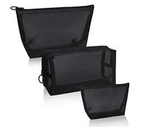 Sac à Cosmétiques en Maille 3 Pièces Trousse de Toilette de Voyage avec Fermeture à Glissière Maquillage Organisateur Sacs pour Hommes et Femme (Noir)