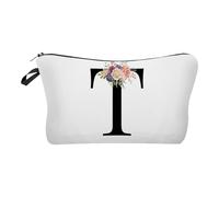 Sac à CosméTiques Personnalisé Alphabet Imprimé De Fleurs,Trousse De Maquillage Portable De Voyage,Sac Cadeau De Stockage Imprimé MariéE Demoiselle d'honneur Sac De CosméTiques Cadeaux (T)
