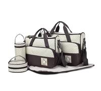 Sac à couches 5 pièces, sac de voyage imperméable de capacité pour bébé avec matelas à langer et poches latérales, fournitures pour bébé réglables avec poignées et crochets confortables, décor