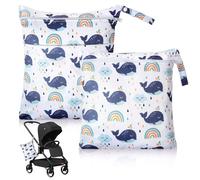 Sac A Couches Bebe Lavable, 2 Pcs Sac A Couche, Sac À Couche Imperméable, Réutilisables Wetbag À Fermeture Eclair, Sac Maillot De Bain Mouillé pour Bébé Natation Plage Voyage (Baleine)
