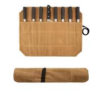 Sac à couteaux de chef en toile cirée avec corde, étui à couteaux portable à 8 emplacements, étui multifonction pour la maison, la cuisine, les voyages, le camping, kaki