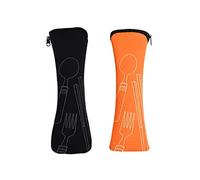 Sac à couverts pour les déplacements, Boite a Couvert Transportable, 2 pièces portables en néoprène sacs à couverts pique-nique vaisselle camping vide enfants école couverts lavables (orange/noir)