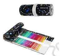 Sac a Crayon de Toile, Trousse Crayons Grande Capacité pour Crayons, Sac de Papeterie Organisateur, 72 Trous Pochette pour Crayons, pour peintre, Enfants, Adultes et Scolaires, multicolore