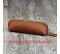 Sac À Crayons En Cuir Véritable Fait À La Main,Rétro Simple,Porte-Papeterie,Étui À Stylos,Sac De Rangement,Pochette À Crayons À Fermeture Éclair,Étui À Lunettes.Marron.