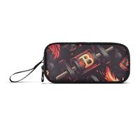 Sac à crayons en nylon pour adolescent - Grande capacité - Noir et rouge - Motif flammes - Pour les écoles et les femmes