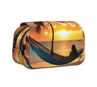 Sac à crayons portable à motif coco, plage, coucher de soleil, sac à crayons, trousse de toilette multi-usages, mignon, grande capacité, usage quotidien