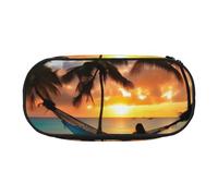 Sac à crayons portable à motif de noix de coco et coucher de soleil - Grande capacité - Pour étudiants, adolescents et adultes, Noir , Taille unique, Organiseur de sac
