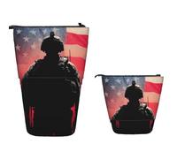 Sac À Crayons Soldat Du Drapeau Américain Trousse À Crayons Debout Multifonction Trousse Scolaire Durable Plumier Pour Cadeau, Enseignants, Étudiant
