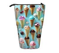 Sac à crayons télescopique avec imprimé de cônes de glace sur pied, sac de papeterie, trousse de maquillage, étui de rangement, Noir , Taille unique