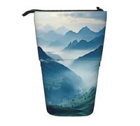 Sac à crayons télescopique imprimé montagnards / sac de papeterie / trousse de maquillage / étui de rangement, Noir , Taille unique