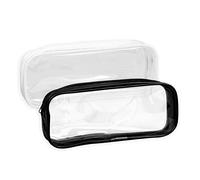 Sac à crayons transparent 2 pièces, trousse de toilette transparente, étui à crayons , étui à crayons à fermeture éclair en PVC imperméable transparent pour le stockage de cosmétiques de papeterie