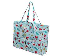 Sac à Crochet à Motif Bleu Imperméabilisant Le Tissu Oxford pour Le Fil au Crochet, Le Tricot, Le Projet de Point de Croix, Sac de Rangement en Laine de Grande capacité