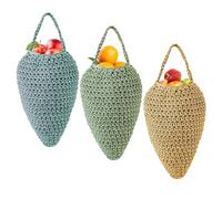 Sac à crochet de 3 pcs, panier de fruits suspendu 14x8 pouces avec poignée et fraise, hamac à fruits respirants pour l'intérieur, extérieur