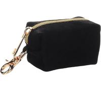 Sac à crottes chien - Sueda Noir - cuir - fermeture éclair + mousqueton - 8x5x5 cm - 1 rouleau 20 sacs gratuit
